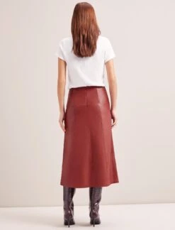 Tiana Leather Midi Skirt - Red -Cefinn Clothing Store RSHT SK119 TIANA RED LS 0573