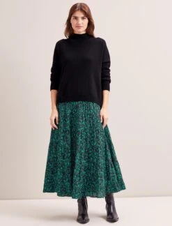 Sawyer Cotton Maxi Skirt - Green Bramble Print -Cefinn Clothing Store RSHT SK181 SAWYER GREENBRAMBLEPRINT LS 7472