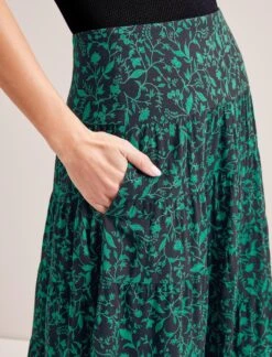 Sawyer Cotton Maxi Skirt - Green Bramble Print -Cefinn Clothing Store RSHT SK181 SAWYER GREENBRAMBLEPRINT LS 7511