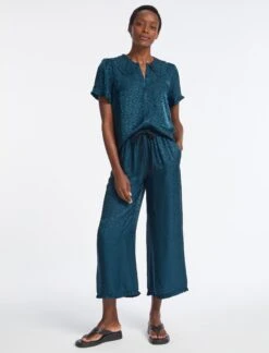 Rosa Silk Blend Trouser - Petrol Blue Leopard Pansy Print -Cefinn Clothing Store RSHT TR57 ROSA PETROL BLUE LS 4583 e38ce0f4 c6a9 4ee0 a021 8c8f3fa3f2b3