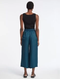 Rosa Silk Blend Trouser - Petrol Blue Leopard Pansy Print -Cefinn Clothing Store RSHT TR57 ROSA PETROL BLUE LS 4647 fadeeeb2 84dd 4102 bb12 7d8728f0465f