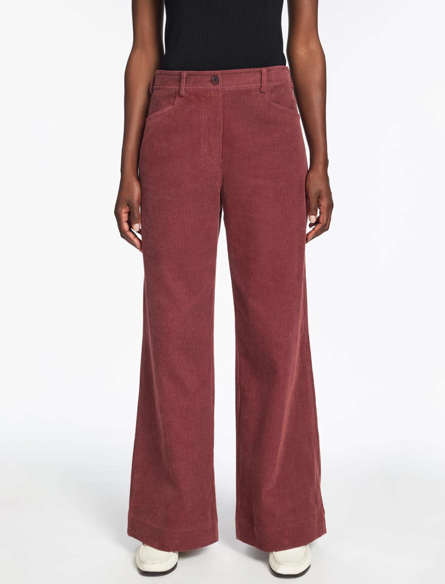 Hayden Corduroy Wide Leg Trouser - Dark Rose 4 Hayden Corduroy Wide Leg Trouser - Dark Rose - Image 2