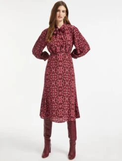 Daria Silk Midi Dress - Rose Shibori Print -Cefinn Clothing Store SP22 D159 DARIA ROSESHIBORIPRINT LS 0427