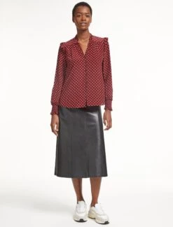 Stella Silk Shirt - Lipstick White Polka Dot -Cefinn Clothing Store SP23 S46 STELLA LIPSTICKWHITEPOLKADOT LS 0445