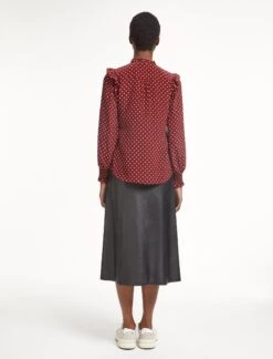 Stella Silk Shirt - Lipstick White Polka Dot -Cefinn Clothing Store SP23 S46 STELLA LIPSTICKWHITEPOLKADOT LS 0481