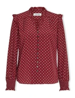 Stella Silk Shirt - Lipstick White Polka Dot -Cefinn Clothing Store SP23 S46 STELLA LIPSTICK WHITEPOLKADOT CO