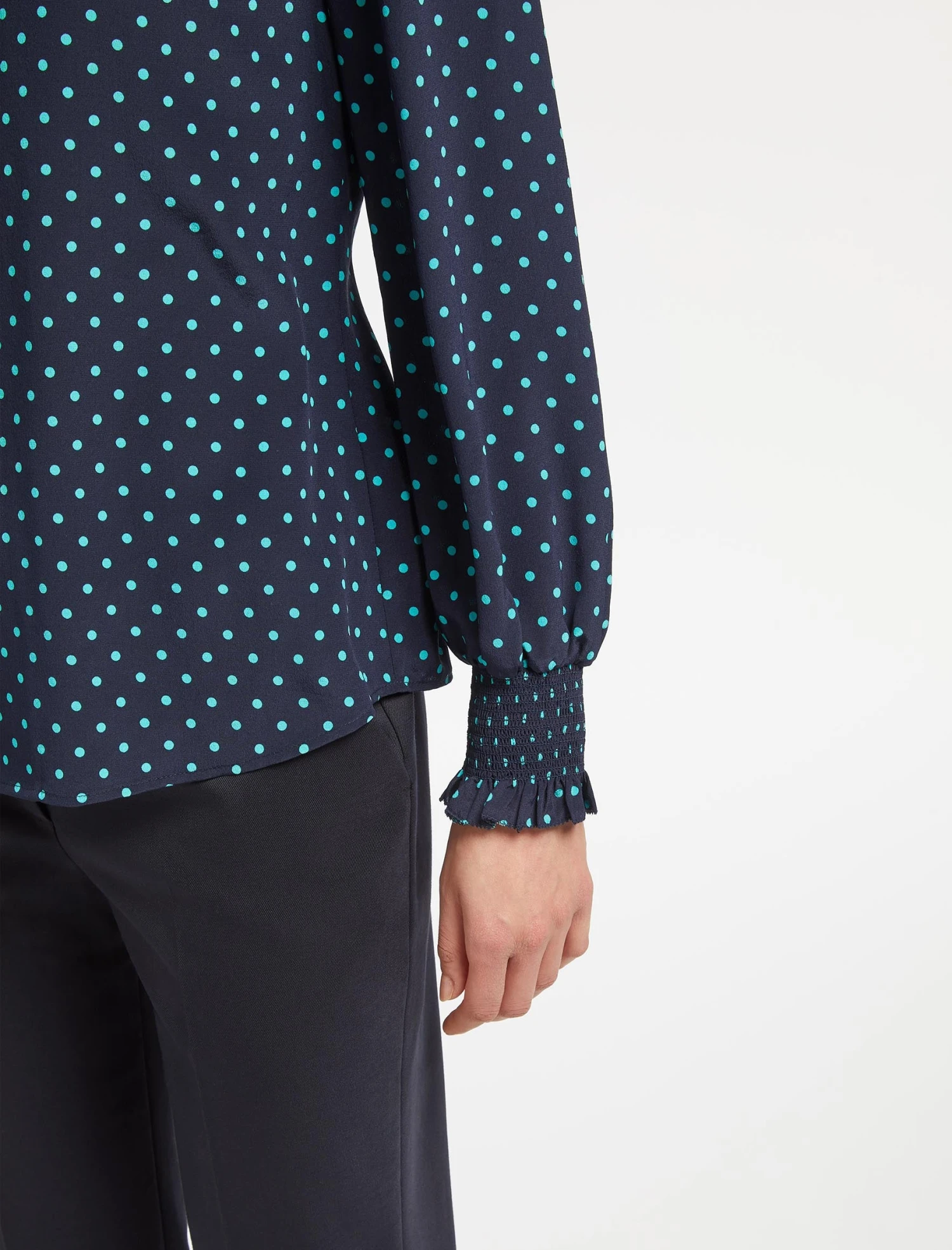 Stella Silk Shirt - Navy Turquoise Polka Dot 6 Stella Silk Shirt - Navy Turquoise Polka Dot - Image 4