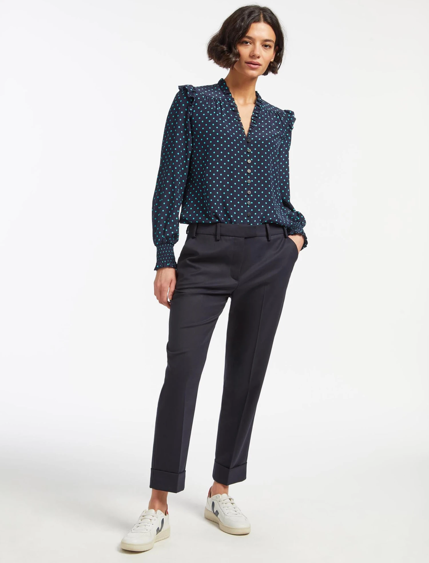 Stella Silk Shirt - Navy Turquoise Polka Dot 4 Stella Silk Shirt - Navy Turquoise Polka Dot - Image 2