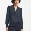 Stella Silk Shirt - Navy Turquoise Polka Dot