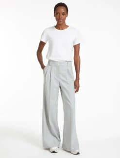 Margot New Wool Wide Leg Trouser - Light Grey -Cefinn Clothing Store SP23 TR70 MARGOT LIGHTGREY LS 28844