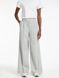 Margot New Wool Wide Leg Trouser - Light Grey -Cefinn Clothing Store SP23 TR70 MARGOT LIGHTGREY LS 28894