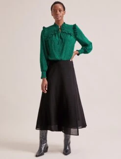 Bay Blouse - Green Black Trellis Print -Cefinn Clothing Store SP24 B155 BAY GREENBLACKTRELLISHPRINT LS 2258