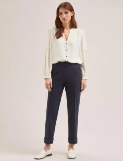 Clement New Wool Turn Up Trouser - Navy -Cefinn Clothing Store SP24 CLEMENT TR76 NAVY LS 710