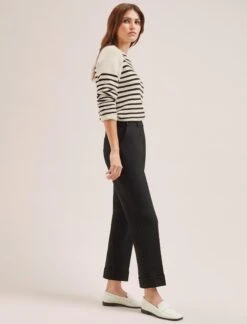 Clement New Wool Easy Waist Turn Up Trouser - Black -Cefinn Clothing Store SP24 CLEMENT TR77 BLACK LS 621