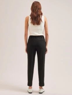 Clement New Wool Easy Waist Turn Up Trouser - Black -Cefinn Clothing Store SP24 CLEMENT TR77 BLACK LS 636