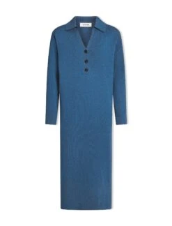 Eleanor Wool Knit Dress - Mid Blue -Cefinn Clothing Store SP24 D496 ELEANOR MIDBLUE LS 1894