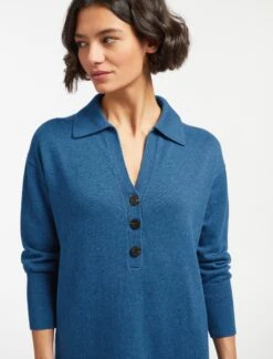 Eleanor Wool Knit Dress - Mid Blue -Cefinn Clothing Store SP24 D496 ELEANOR MID BLUE LS 15279
