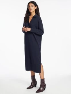 Eleanor Wool Knit Dress - Navy -Cefinn Clothing Store SP24 D496 ELEANOR NAVY LS 1637