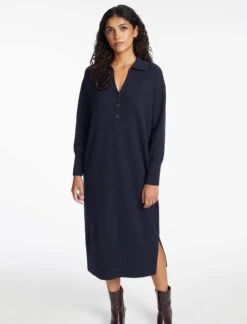 Eleanor Wool Knit Dress - Navy -Cefinn Clothing Store SP24 D496 ELEANOR NAVY LS 1664