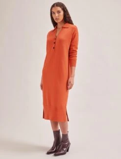 Eleanor Wool Knit Dress - Orange -Cefinn Clothing Store SP24 D496 ELEANOR ORANGE LS 383