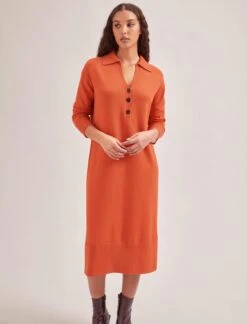 Eleanor Wool Knit Dress - Orange -Cefinn Clothing Store SP24 D496 ELEANOR ORANGE LS 390