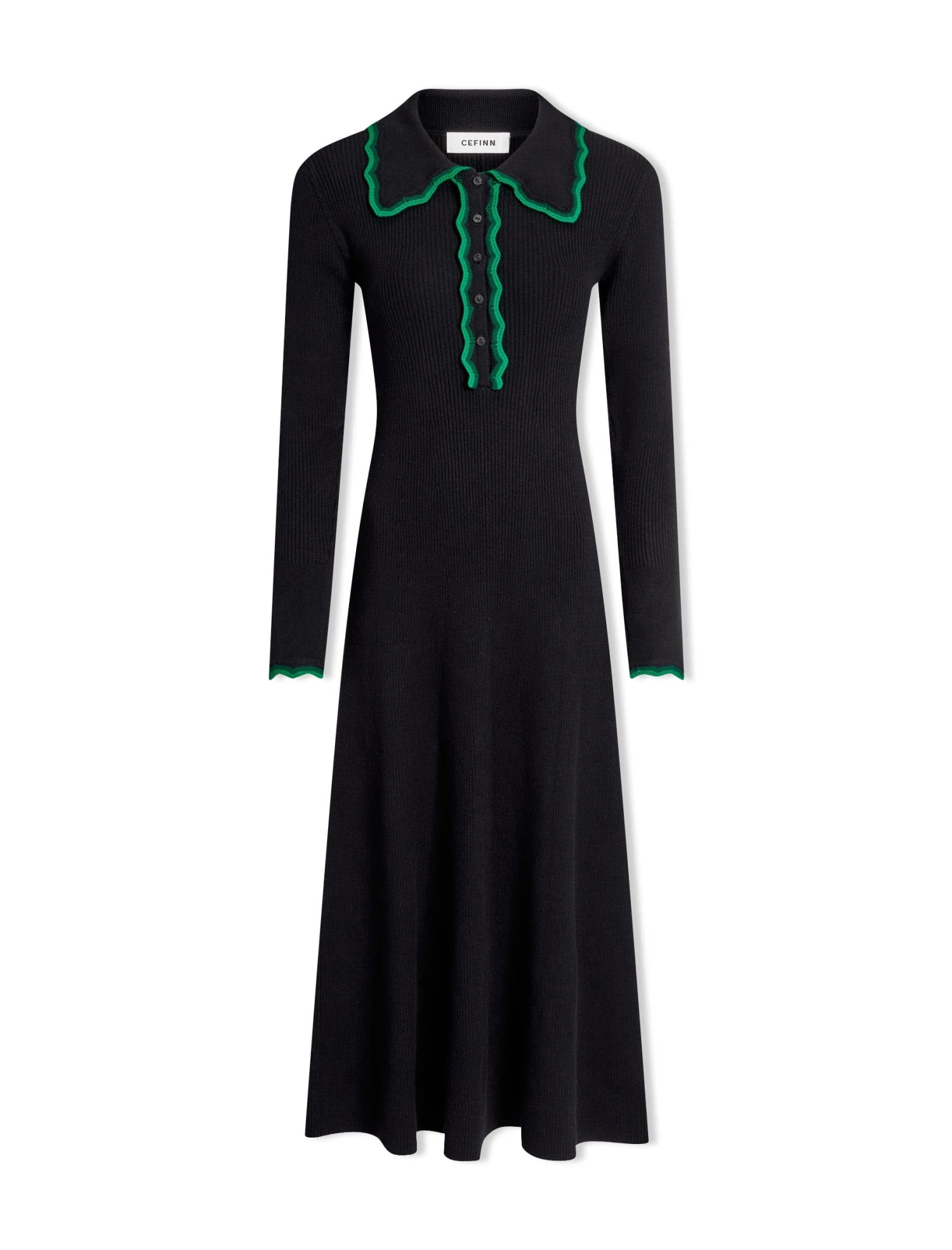 Josie Wool Knit Dress - Black Emerald Green 8 Josie Wool Knit Dress - Black Emerald Green - Image 6