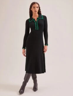 Josie Wool Knit Dress - Black Emerald Green 11 Josie Wool Knit Dress - Black Emerald Green -Cefinn Clothing Store SP24 D575 JOSIE BLACKEMERALDGREEN LS 251
