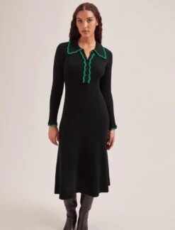 Josie Wool Knit Dress - Black Emerald Green 10 Josie Wool Knit Dress - Black Emerald Green -Cefinn Clothing Store SP24 D575 JOSIE BLACKEMERALDGREEN LS 261