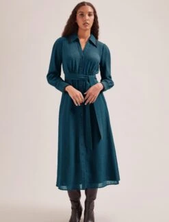 Fallon Techni Voile Maxi Dress - Petrol -Cefinn Clothing Store SP24 D601 FALLON PETROL LS 2476