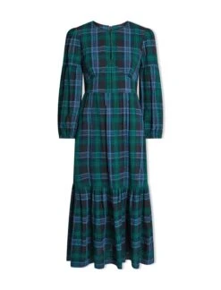 Daphne Organic Cotton Seersucker Maxi Dress - Navy Green 14 Daphne Organic Cotton Seersucker Maxi Dress - Navy Green -Cefinn Clothing Store SP24 D606 DAPHNE NAVYGREEN LS