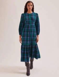 Daphne Organic Cotton Seersucker Maxi Dress - Navy Green