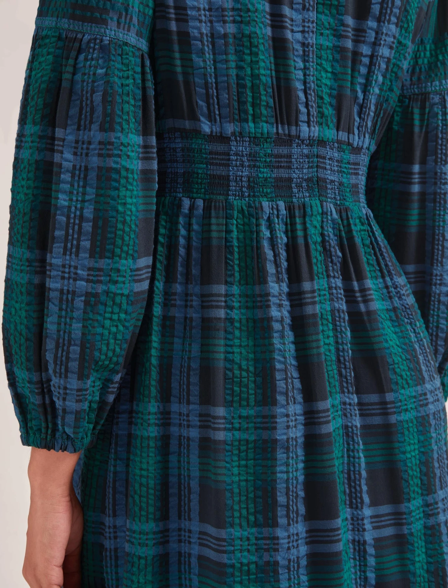 Daphne Organic Cotton Seersucker Maxi Dress - Navy Green 5 Daphne Organic Cotton Seersucker Maxi Dress - Navy Green - Image 4