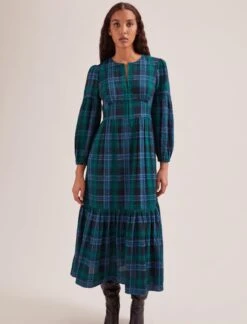 Daphne Organic Cotton Seersucker Maxi Dress - Navy Green 12 Daphne Organic Cotton Seersucker Maxi Dress - Navy Green -Cefinn Clothing Store SP24 D606 DAPHNE NAVYGREEN LS 1137