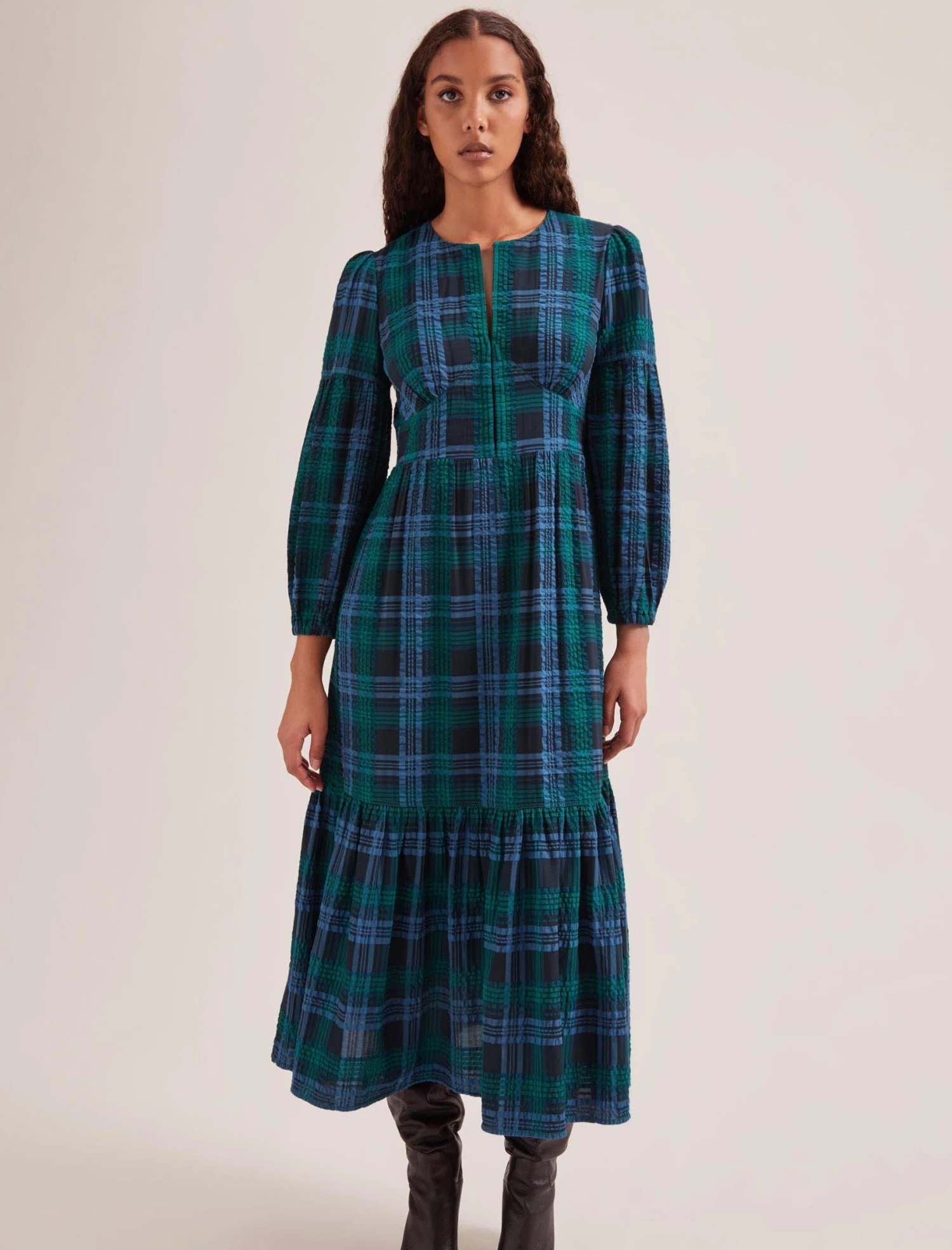 Daphne Organic Cotton Seersucker Maxi Dress - Navy Green 6 Daphne Organic Cotton Seersucker Maxi Dress - Navy Green - Image 5