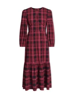 Daphne Organic Cotton Seersucker Maxi Dress - Red Black -Cefinn Clothing Store SP24 D606 DAPHNE REDBLACK LS