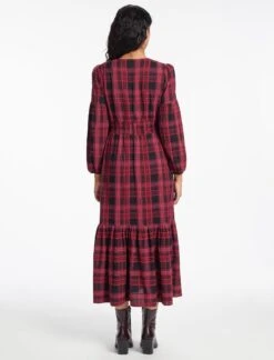 Daphne Organic Cotton Seersucker Maxi Dress - Red Black -Cefinn Clothing Store SP24 D606 DAPHNE RED BLACK LS 1051