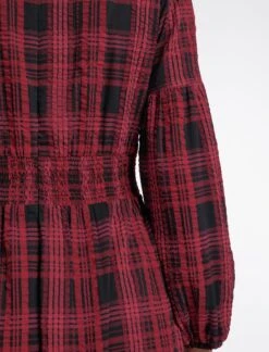 Daphne Organic Cotton Seersucker Maxi Dress - Red Black -Cefinn Clothing Store SP24 D606 DAPHNE RED BLACK LS 1055