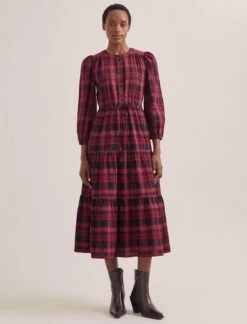 Alice Organic Cotton Seersucker Maxi Dress - Red Black -Cefinn Clothing Store SP24 D607 ALICE RED BLACK 1145