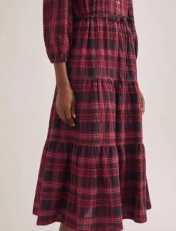 Alice Organic Cotton Seersucker Maxi Dress - Red Black -Cefinn Clothing Store SP24 D607 ALICE RED BLACK 1186