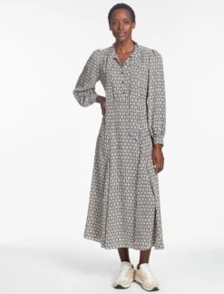 Elspeth Maxi Dress - Ecru Black Trellis Print 18 Elspeth Maxi Dress - Ecru Black Trellis Print -Cefinn Clothing Store SP24 D610 ELPETH ECRU BLACK TRELLIS PRINT LS 240