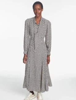 Elspeth Maxi Dress - Ecru Black Trellis Print 17 Elspeth Maxi Dress - Ecru Black Trellis Print -Cefinn Clothing Store SP24 D610 ELPETH ECRU BLACK TRELLIS PRINT LS 253