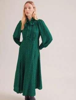 Elspeth Maxi Dress - Green Black Trellis Print -Cefinn Clothing Store SP24 D610 ELSPETH GREENBLACKTRELLISPRINT LS 16746