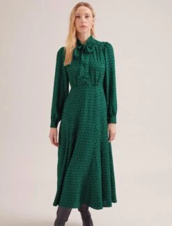 Elspeth Maxi Dress - Green Black Trellis Print -Cefinn Clothing Store SP24 D610 ELSPETH GREENBLACKTRELLISPRINT LS 16766