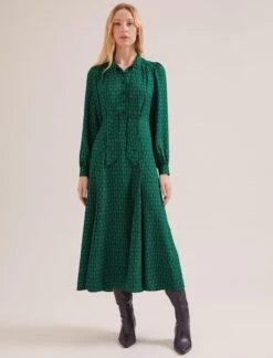 Elspeth Maxi Dress - Green Black Trellis Print -Cefinn Clothing Store SP24 D610 ELSPETH GREENBLACKTRELLISPRINT LS 16806