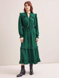 Loretta Maxi Dress - Green Black Trellis Print -Cefinn Clothing Store SP24 D612 LORETTA GREENBLACKTRELLISPRINT LS 7433