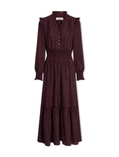 Saskia Maxi Dress - Black Red Polka Dot Print -Cefinn Clothing Store SP24 D613 SASKIA BLACKREDPOLKADOTPRINT LS 1823