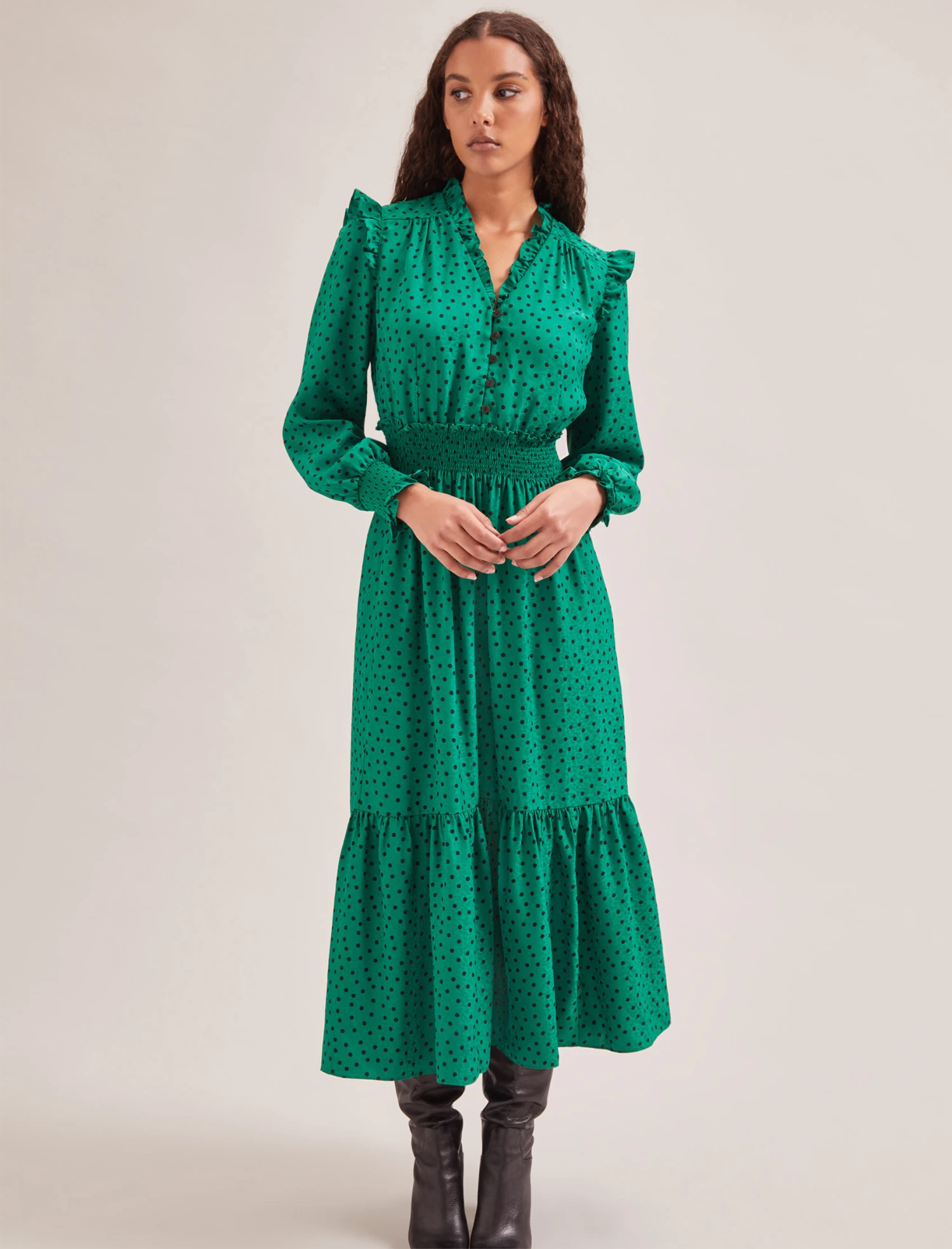 Saskia Maxi Dress - Green Black Polka Dot Print 7 Saskia Maxi Dress - Green Black Polka Dot Print - Image 6