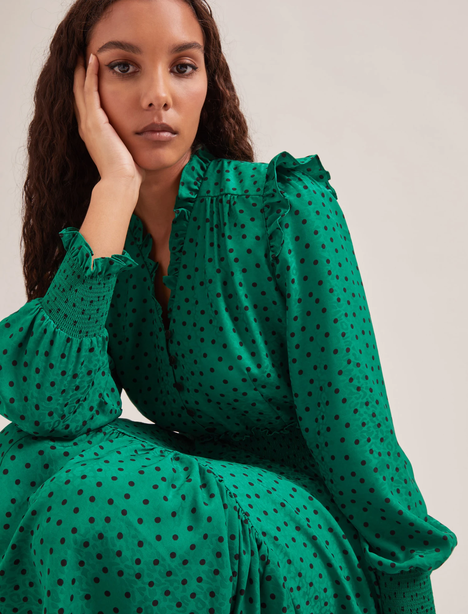 Saskia Maxi Dress - Green Black Polka Dot Print 4 Saskia Maxi Dress - Green Black Polka Dot Print - Image 3