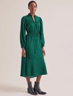 Zahra Midi Dress - Green Black Trellis Print -Cefinn Clothing Store SP24 D615 ZAHRA GREENBLACKTRELLISPRINT LS 1884