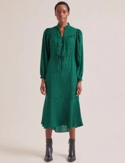 Zahra Midi Dress - Green Black Trellis Print -Cefinn Clothing Store SP24 D615 ZAHRA GREENBLACKTRELLISPRINT LS 1949